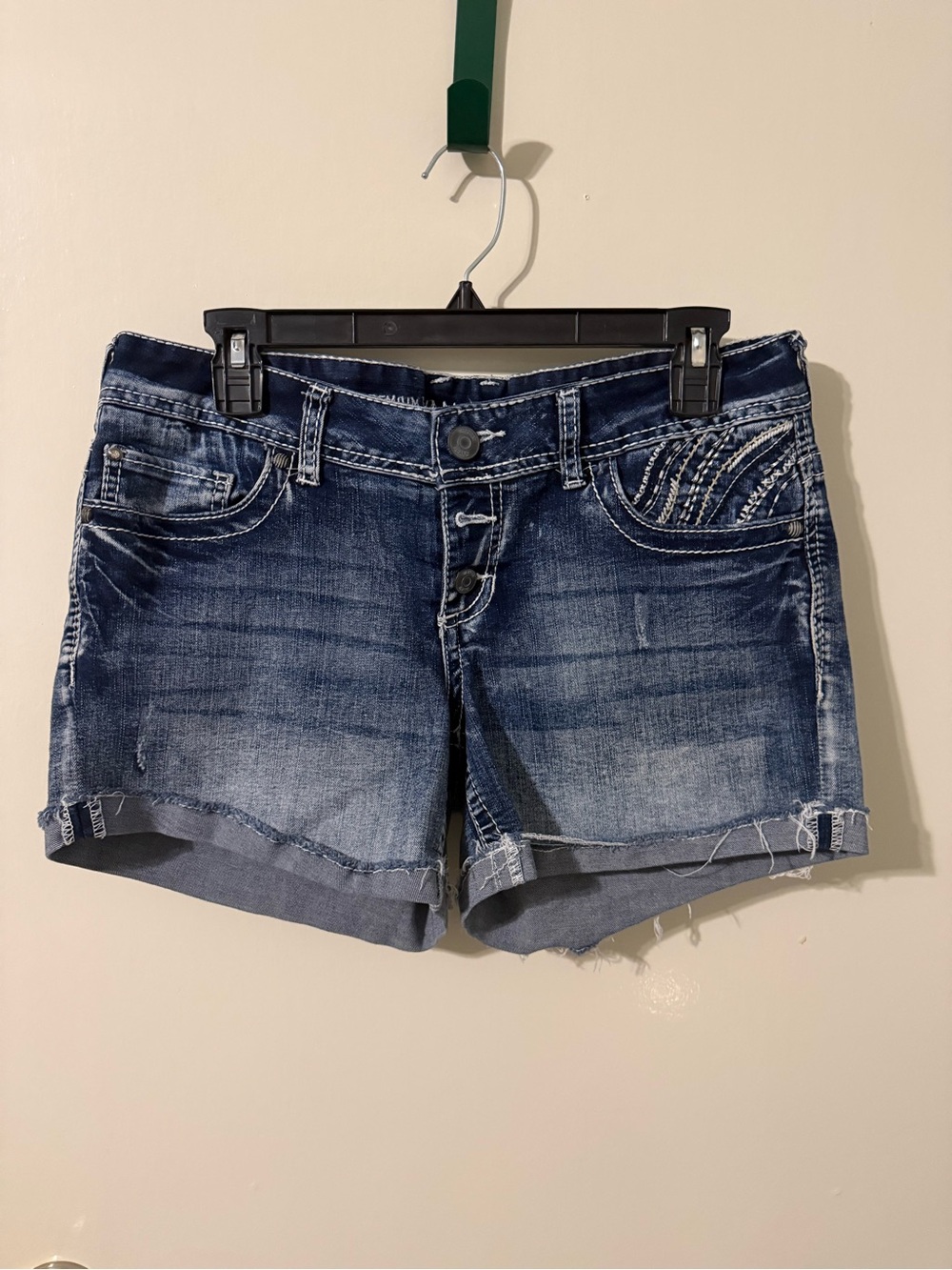 Vanity Dark Blue Distressed Denim Jean Shorts